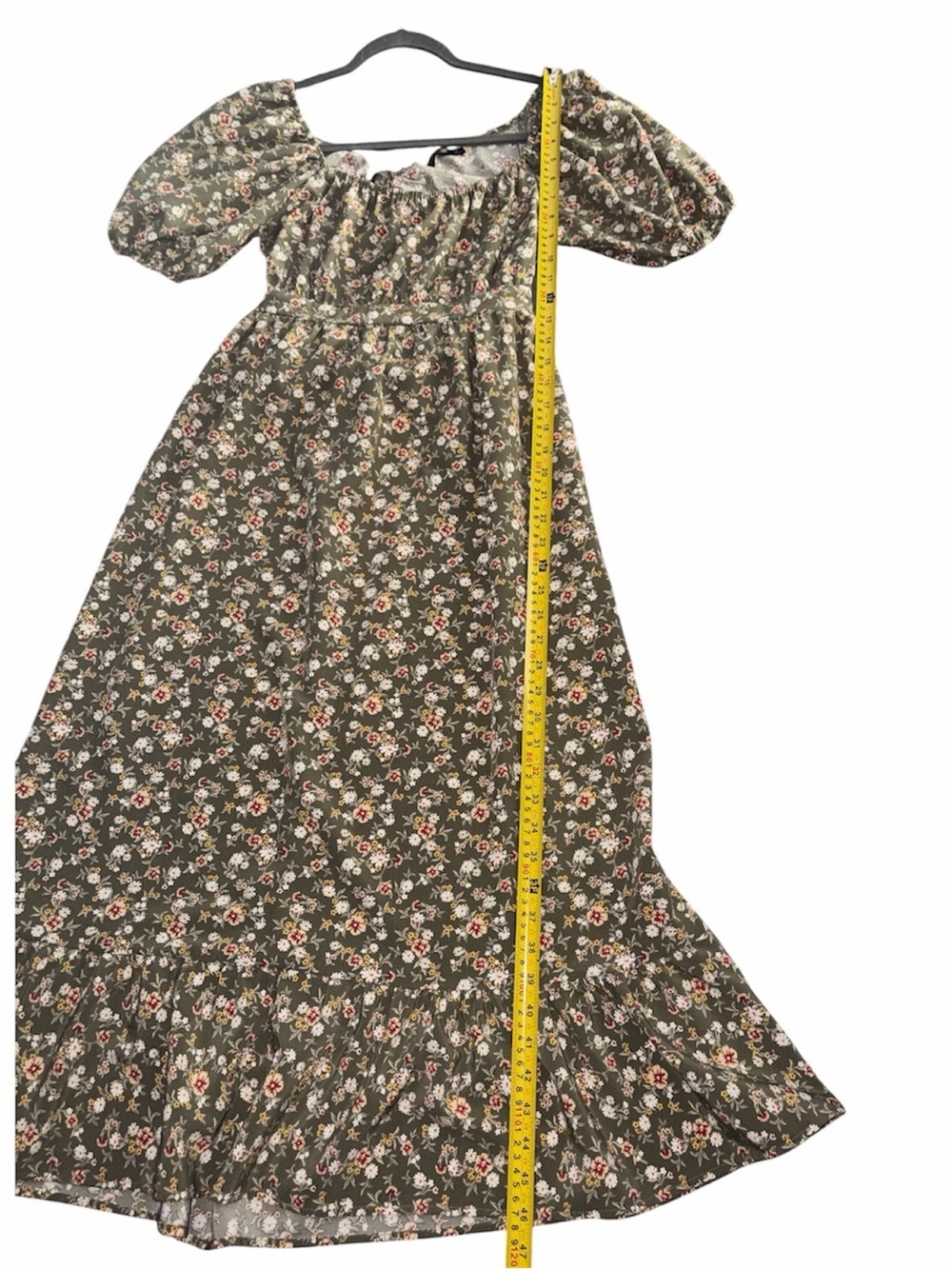 Hesperus Olive Floral Maxi Dress with Puff Sleeve Detail Size M - Picture 4 of 8